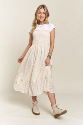 ADORA Smocked Floral Ruffled Hem Cami Dress Apricot OutfitFlow